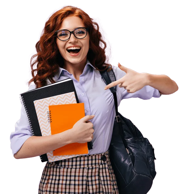 Estudiante de vDUALity con sus cuadernos